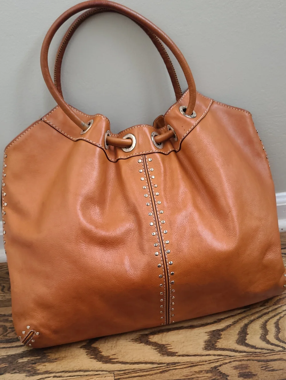 Michael Kors Astor Leather Bag with Studs Brown